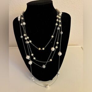 Beautiful Vintage Faux Pearl and Silver Tone Chain Statement Necklaces (2)